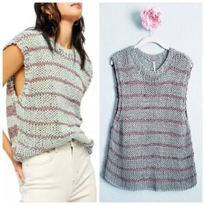 Free People Striped Knit Sleeveless Wave After Wave Sweater